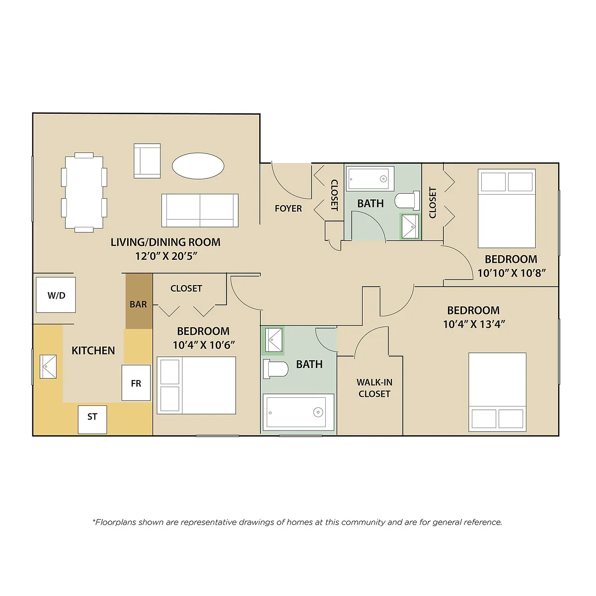 Floor plan 3 Bedroom / 2 Bath - R