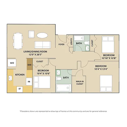 Floor plan 3 Bedroom / 2 Bath - R