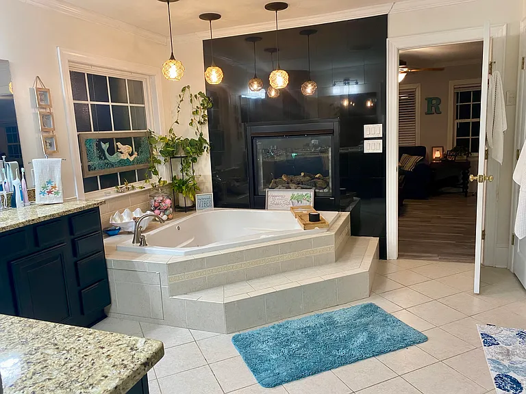 Master bath with fireplace