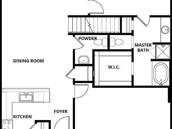 The main floor of the Iris has open living areas, powder rooms and a master suite.