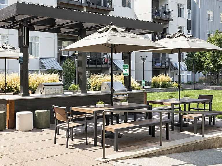 Apartment community outdoor grilling station at Griffis Cherry Creek in Denver, Colorado.