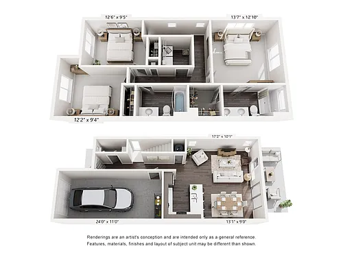 Floor plan Three Bedroom Two and a Half Bath