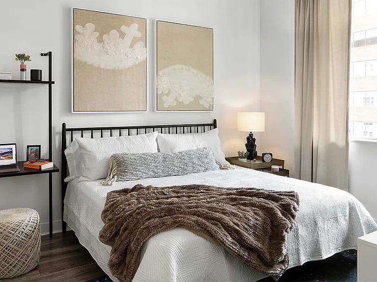 Spacious apartment Bedroom with Wood Floors.