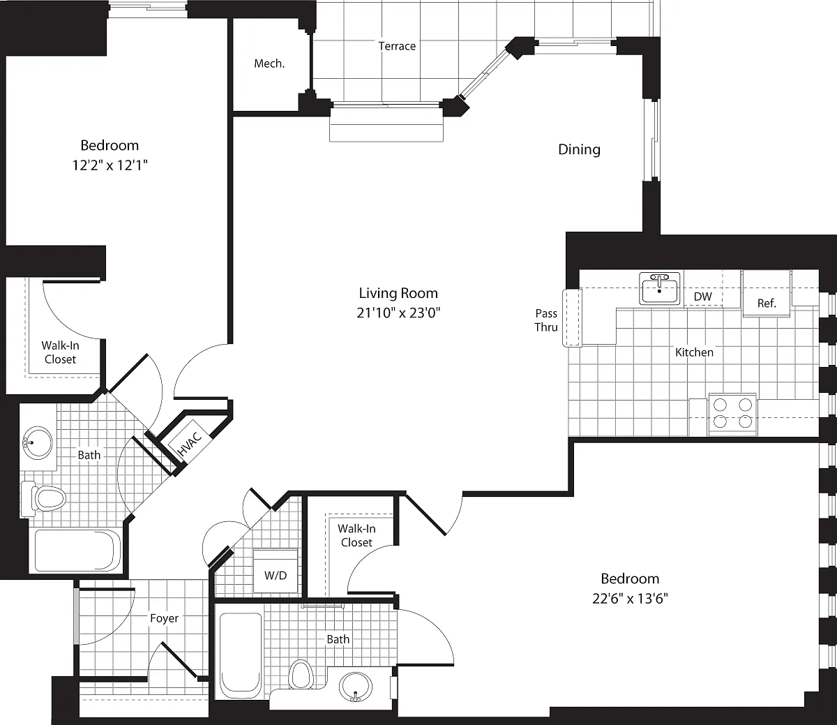 Floor plan 2 Bedrooms U