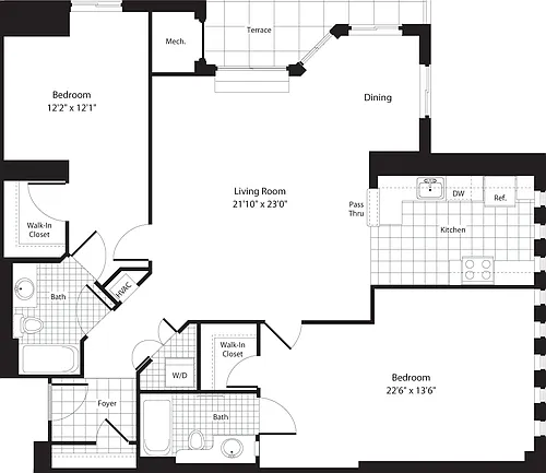 Floor plan 2 Bedrooms U
