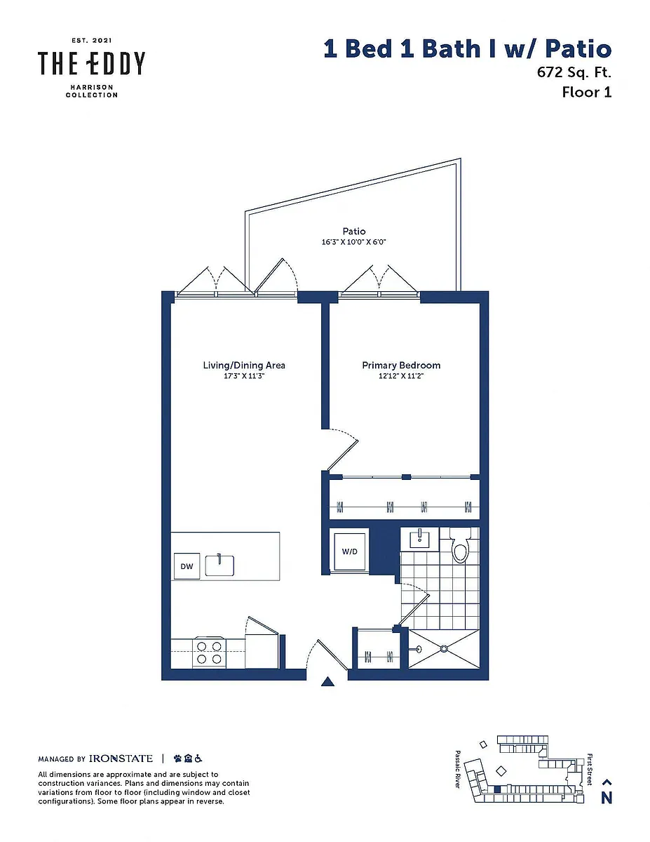 Floor plan 1 Bed 1 Bath With Patio I