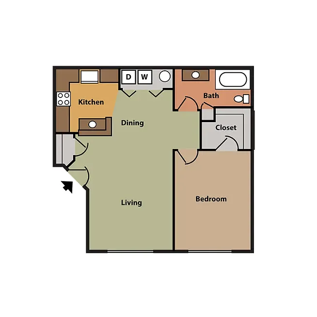 Floor plan 1 Bedroom, 1 Bathroom
