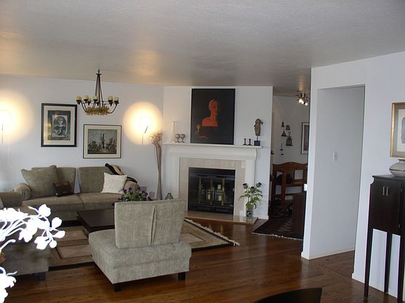 Living Room with a Marble, Wood Burning Fireplace