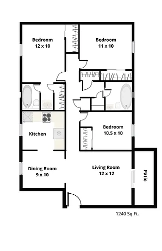 Floor plan 3 Bedroom, 2 Bath