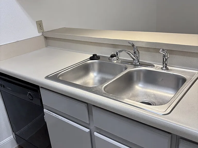 Sink counter, bar, dishwasher and lots of cabinets