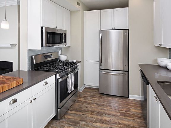Kitchen with Stainless Steel Appliances and Quarts Countertops