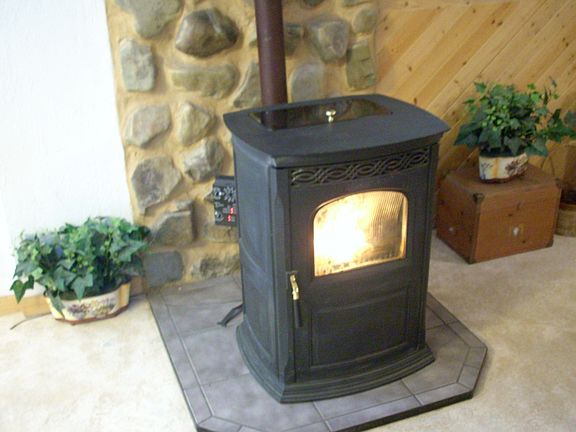 pellet stove in downstairs family room 