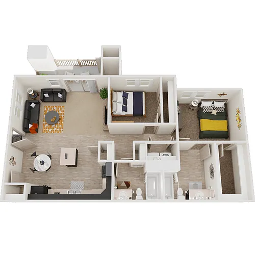 Floor plan 2 Bed 2 Bath Upstairs