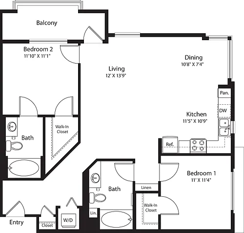 Floor plan 2 Bed- E02 No Storage
