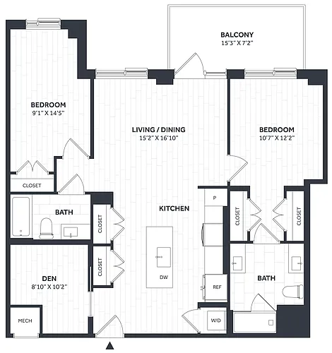 Floor plan 2 Bed/2 Bath Den PH - Stratos - CC18