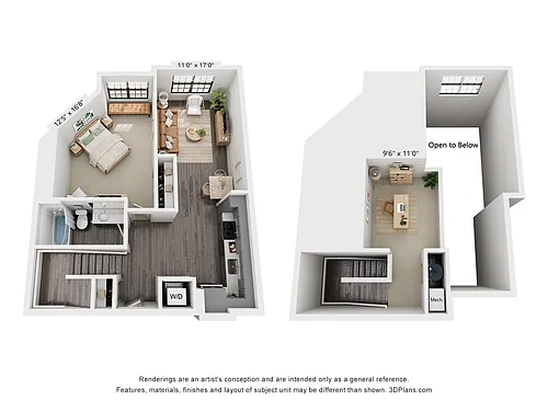 Floor plan 1-Bedroom 1-Bath w/ Loft | 939 sqft