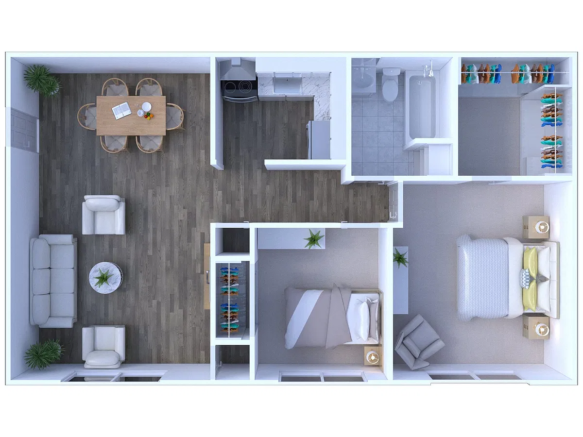 Floor plan 2 Bed 1 Bath | Upgraded