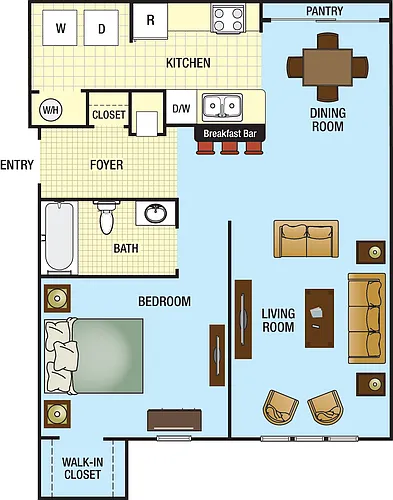 Floor plan One Bedroom One Bath 60%