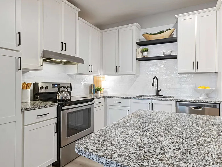 Stainless steel appliances and granite countertops