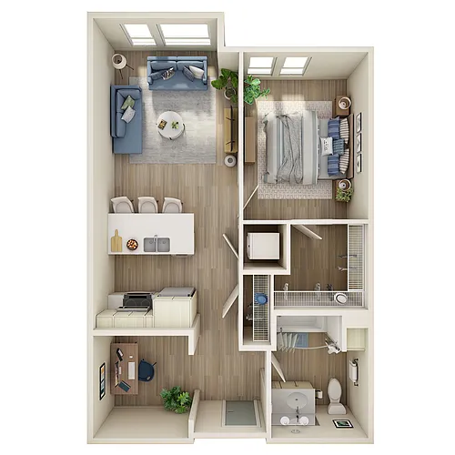 Floor plan 1 Bed, 1 Bath Den - J