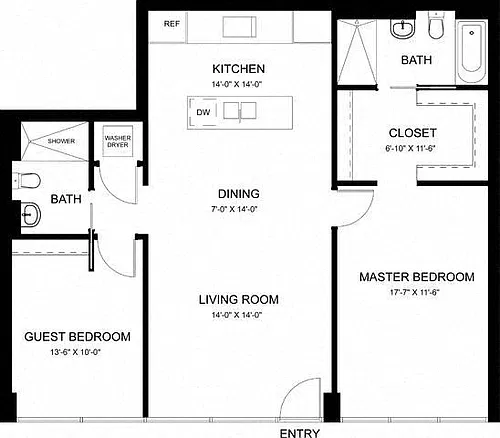 Floor plan 2 Bed 2 Bath A