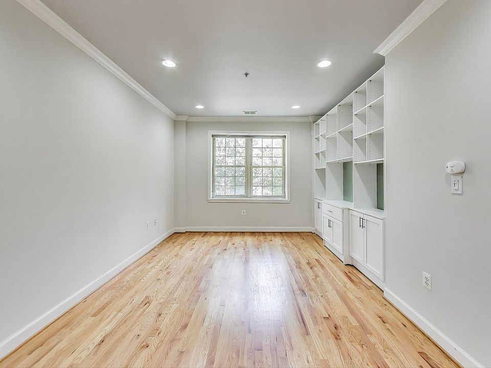 Living room with custom shelving