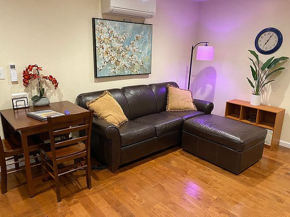 Couch and dining table in the living room