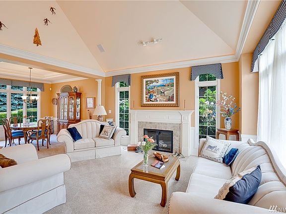 Vaulted ceilings in this formal living room really open the mood.