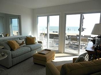 A great view of the sandy beach from living room window