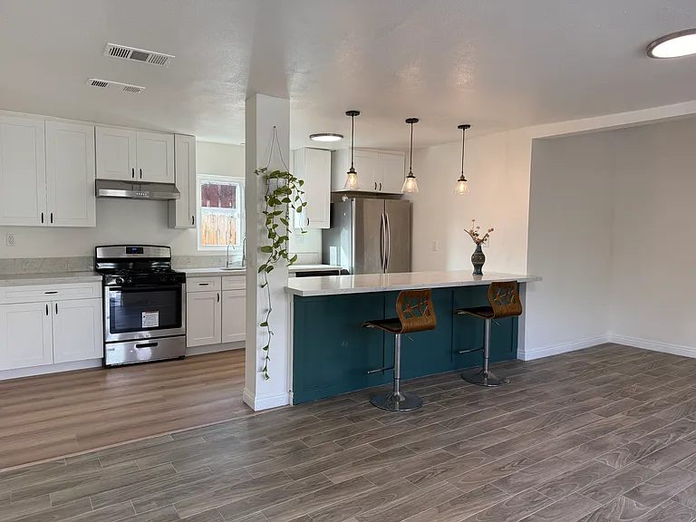 Living room into kitchen