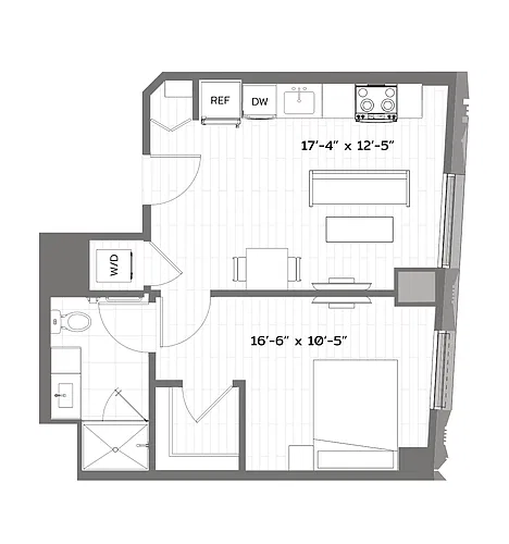 Floor plan 1 Bed/1 Bath-T-A7