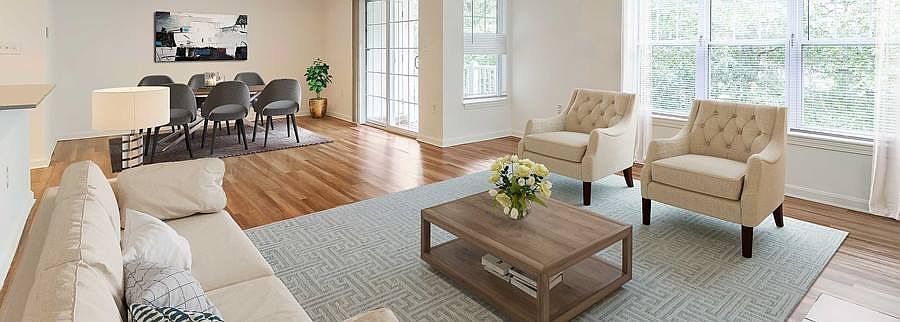 Newly renovated Finish Package II living and dining area with hard surface flooring