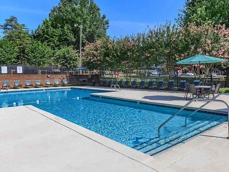 Sparkling Swimming Pool with Shaded Lounge Areas
