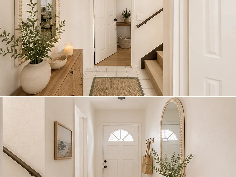 Entryway- Virtually staged to showcase the home's layout with furnishings and highlight the potential look and feel of the furnished option.