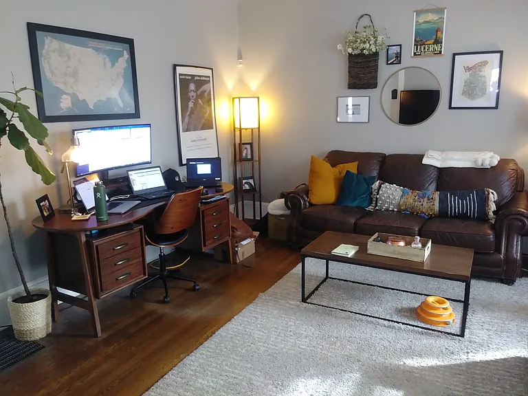Living Room accessorized by previous tenant.