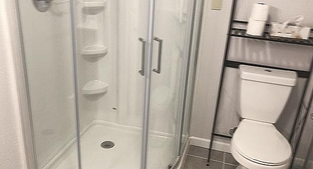 Bathroom and shower.