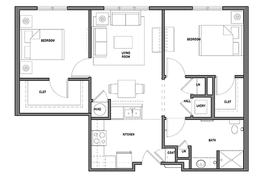 Floor plan Two Bedroom One Bathroom