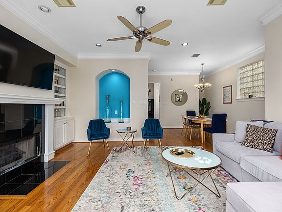 Living room and dining area on the right
