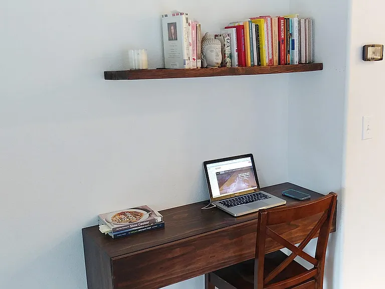 Built-in desk in Dining Room nook with kidden storage