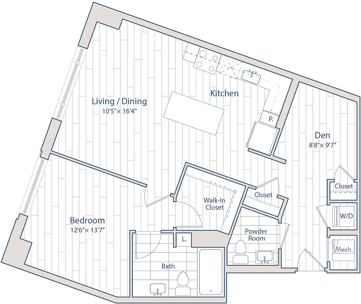 Floor plan 1 Bed/1.5 Bath Den-D1