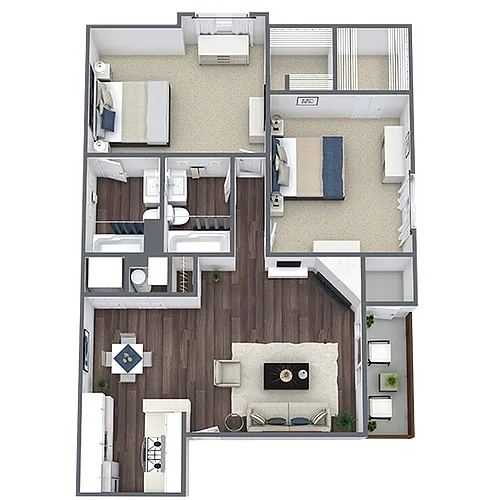 Floor plan B7: 2 Bed 2 Bath