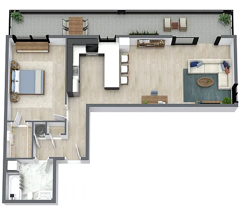 Floor plan Franklin Garden - 1 Bedroom Deluxe w/ Patio