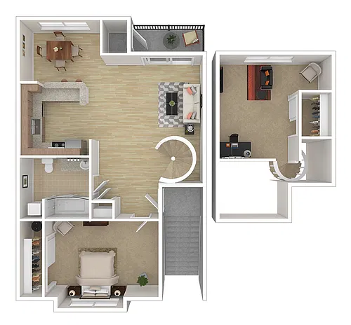 Floor plan 1 BR x 1 BA Loft with W/D - A