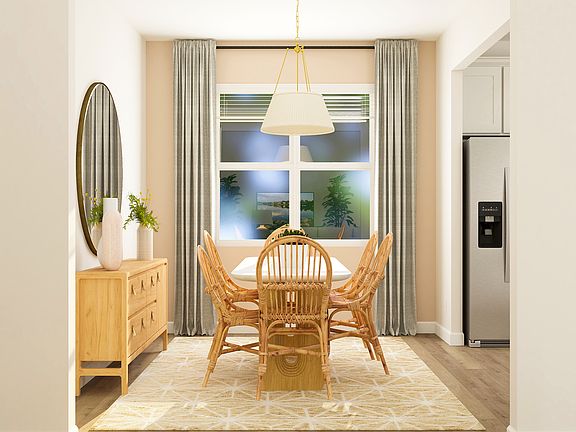 The spacious dining room is ready for all your dinner parties!