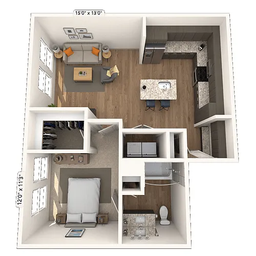 Floor plan A5 1x1 801 SF
