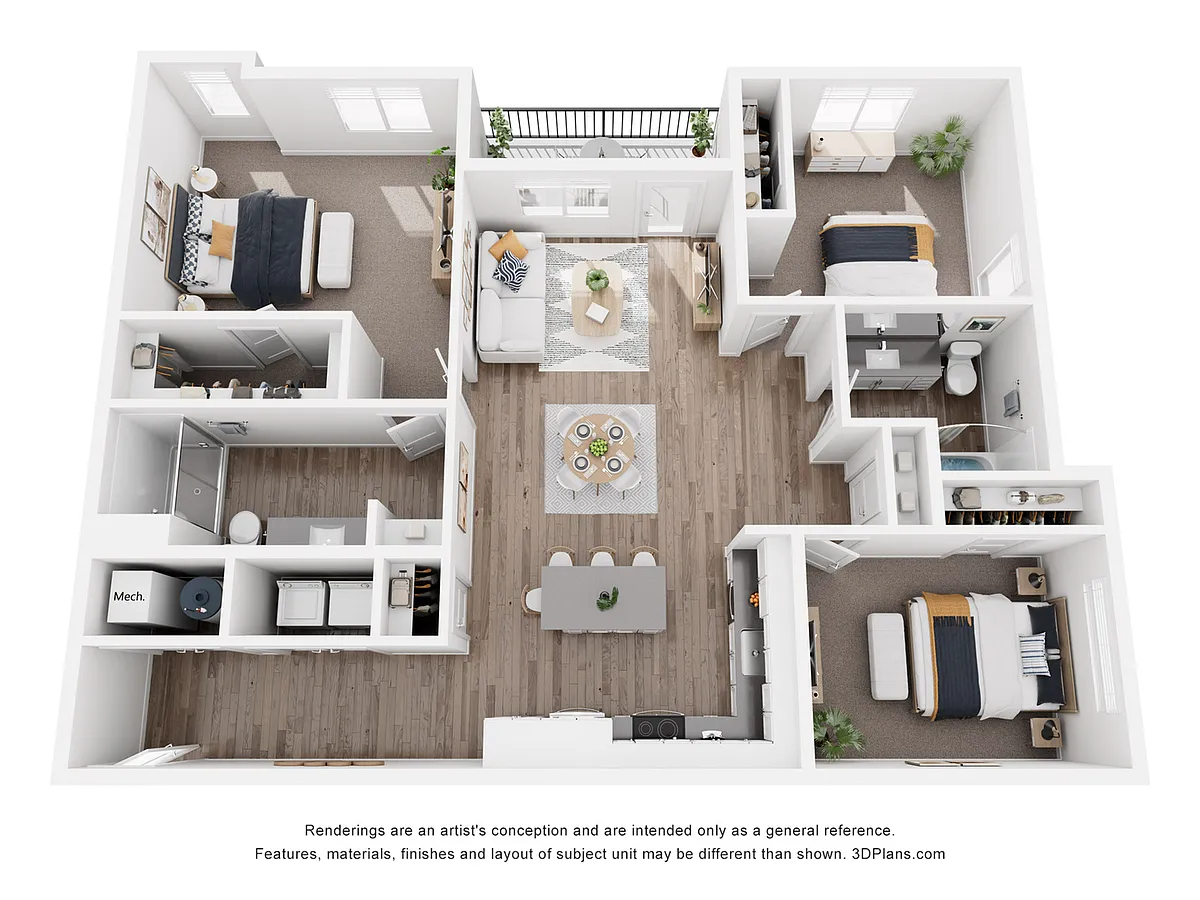Floor plan 3B Three Bedroom Large