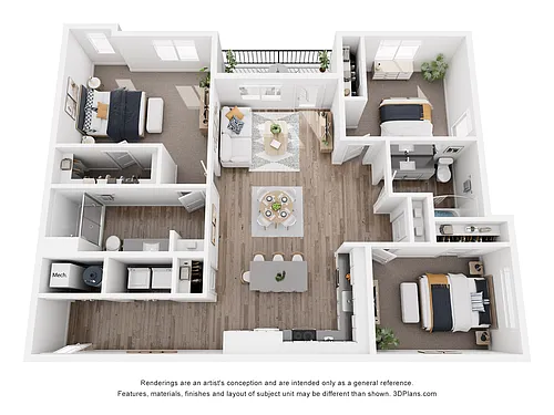 Floor plan 3B Three Bedroom Large
