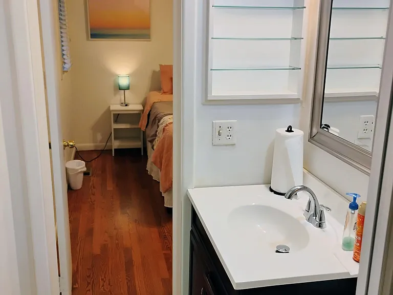 View from bathroom to bedroom