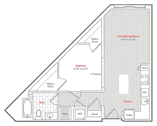 Floor plan 1 Bed 1 Bath-D1