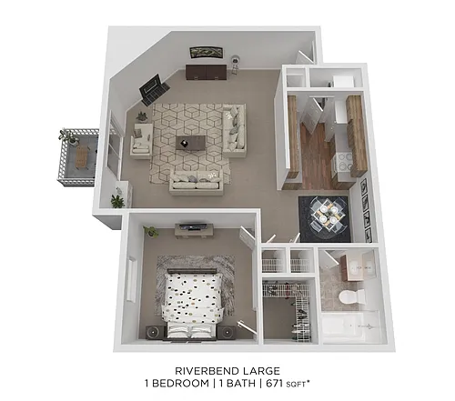 Floor plan One Bedroom-671 sqft